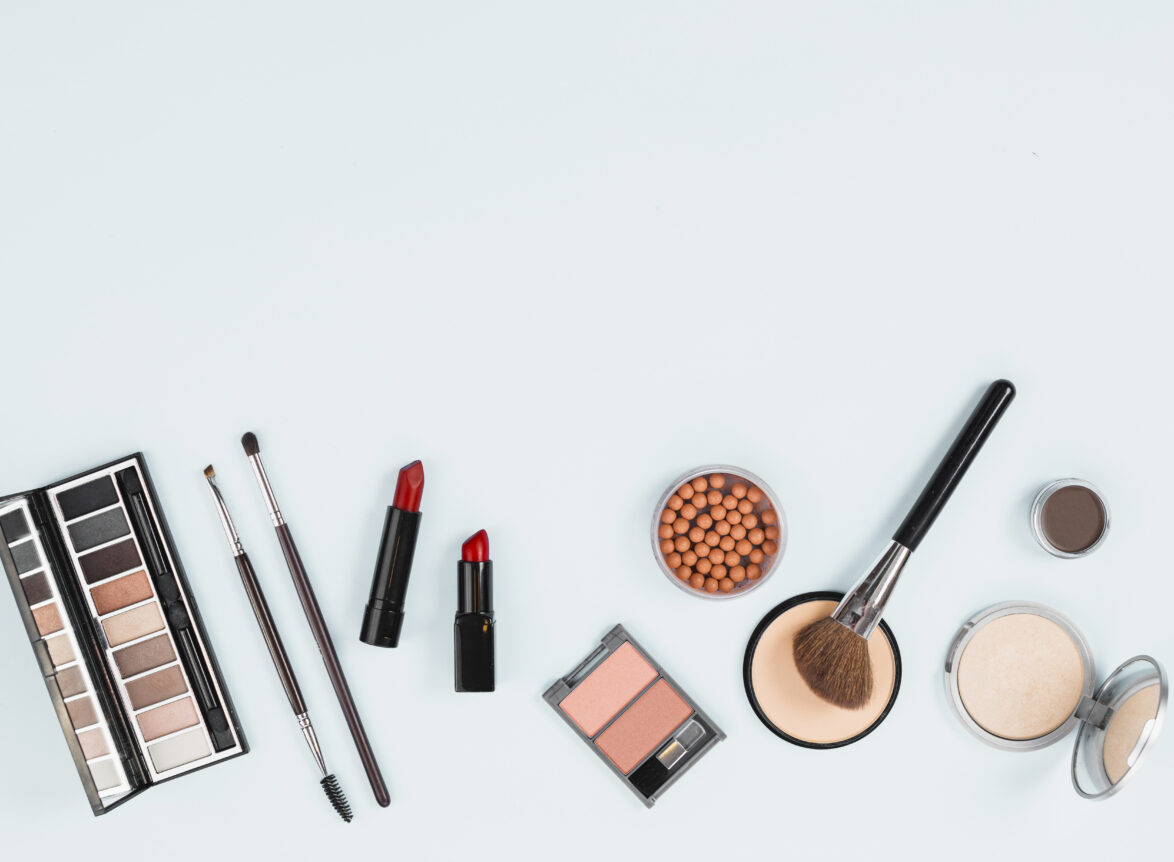 Aesthetic flat-lay of trending K-beauty makeup products and cosmetics on a clean background for ASSA Korea